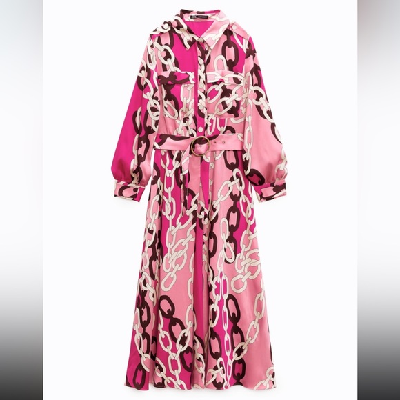 NWT Zara Chain Printed Shirt Dress - Picture 4 of 13